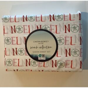 Cynthia Rowley Christmas Noel Sand Dollar Queen Sheet Set New